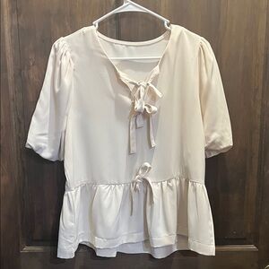 Chic Cream Blouse with Bow Accents